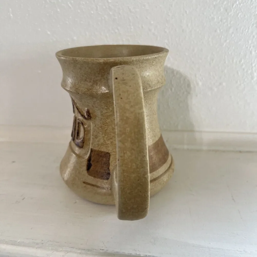 Pottery Craft DAD Stoneware Mug Textured Brown & Tan Bauhaus c. Late 1960s USA